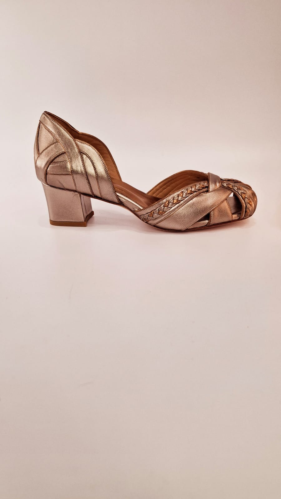 peep toe Glam trança prata velho com ouro velho